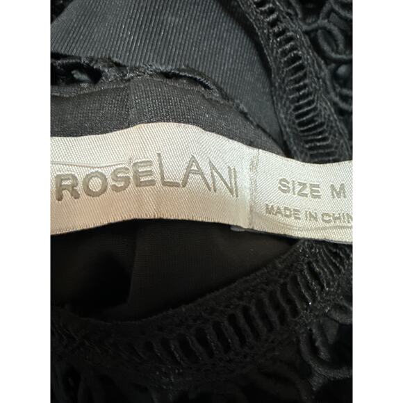 RoseLani Black Cutout Lace Overlay High Neck Short Sleeve Midi A-Line Dress Sz M - Picture 4 of 4